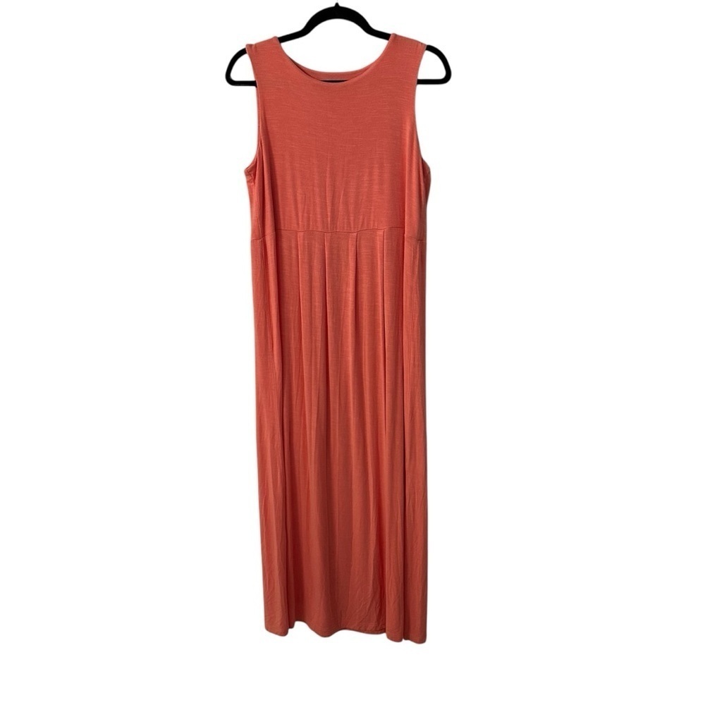 J. Jill Women’s Sleeveless Empire Waist Jersey Coral Midi Dress Size S GUC